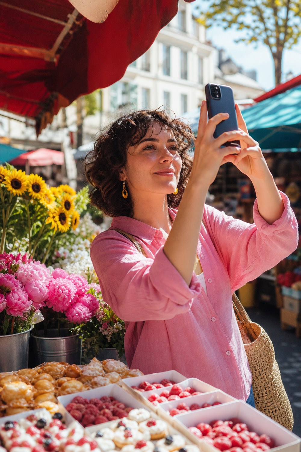 A person capturing a colorful market moment